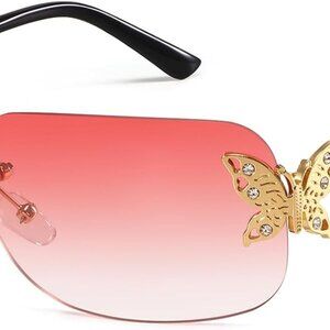 Rectangle Y2k Sunglasses for Women Fashion Rimless 2000s Square Brown Sun Glasse